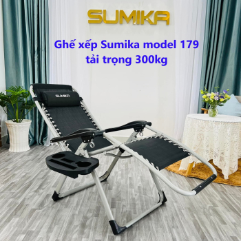 Ghế xếp thư giãn Sumika 179 lưới đen, khung xám tải trọng 300kg