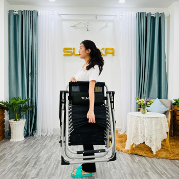 Ghế xếp thư giãn Sumika 179 lưới đen, khung xám tải trọng 300kg
