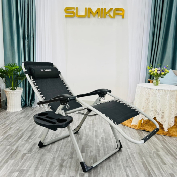 Ghế xếp thư giãn Sumika 179 lưới đen, khung xám tải trọng 300kg
