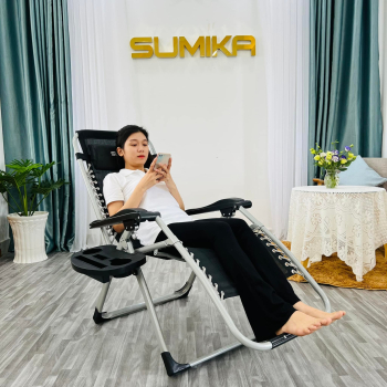 Ghế xếp thư giãn Sumika 179 lưới đen, khung xám tải trọng 300kg