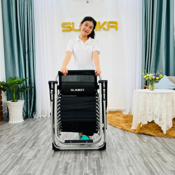 Ghế xếp thư giãn Sumika 179 lưới đen, khung xám tải trọng 300kg